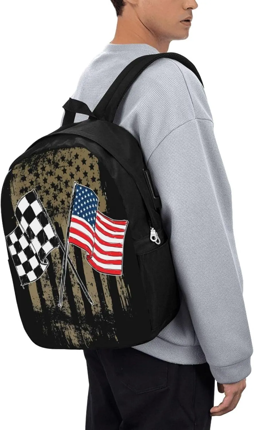 Dirt Track Racing Motocross Stock Car Racing Backpack 17 Inch Laptop Backpacks Outdoor Travel Rucksack Work Business Daypack with USB Port Carry On Bag for Cycling Hiking