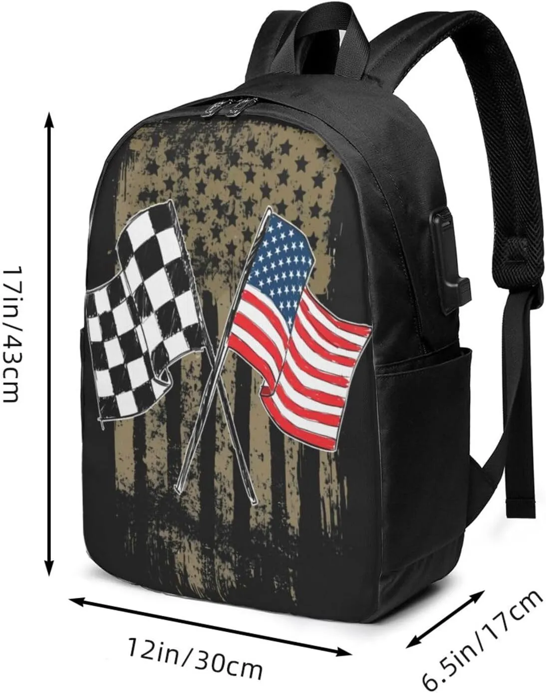 Dirt Track Racing Motocross Stock Car Racing Backpack 17 Inch Laptop Backpacks Outdoor Travel Rucksack Work Business Daypack with USB Port Carry On Bag for Cycling Hiking