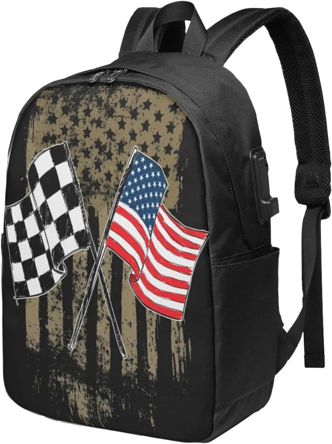Dirt Track Racing Motocross Stock Car Racing Backpack 17 Inch Laptop Backpacks Outdoor Travel Rucksack Work Business Daypack with USB Port Carry On Bag for Cycling Hiking