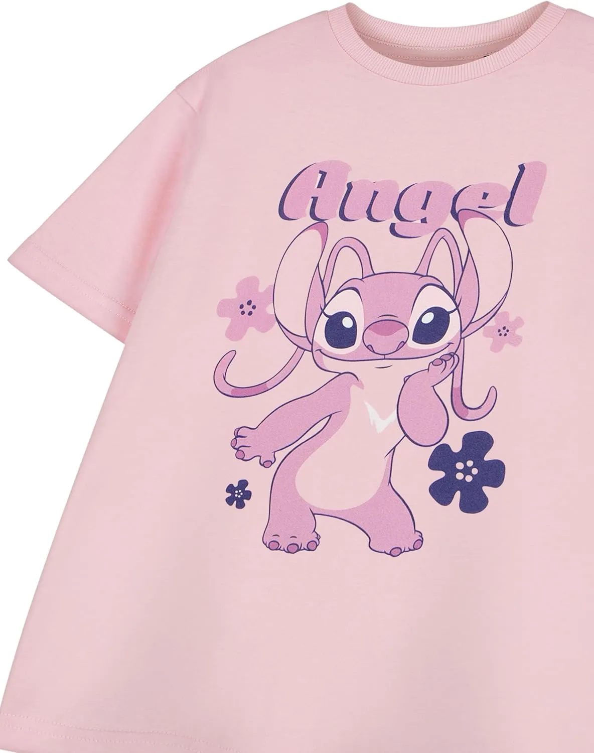 Disney Lilo & Stitch Girls Pink Short Sleeved T-Shirt | Angel Graphic Tee for Kids | Cute Stitch Character Top