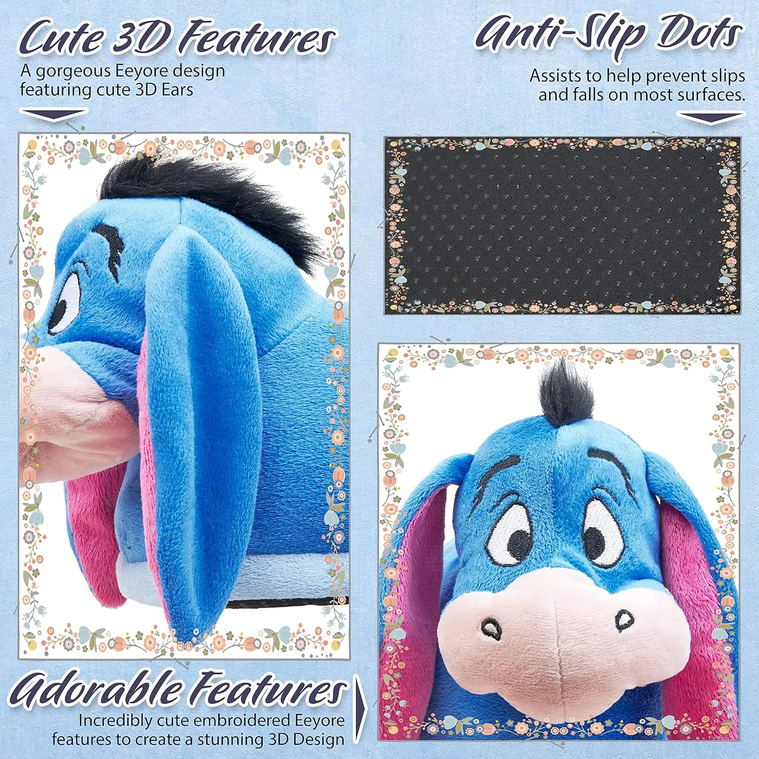 Disney Official 3D Eeyore Slippers, Winnie the Pooh Collection, Fleece Cartoon Slippers, Cute Gifts for Women