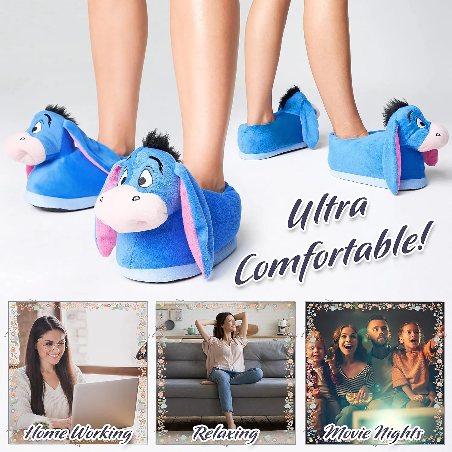 Disney Official 3D Eeyore Slippers, Winnie the Pooh Collection, Fleece Cartoon Slippers, Cute Gifts for Women