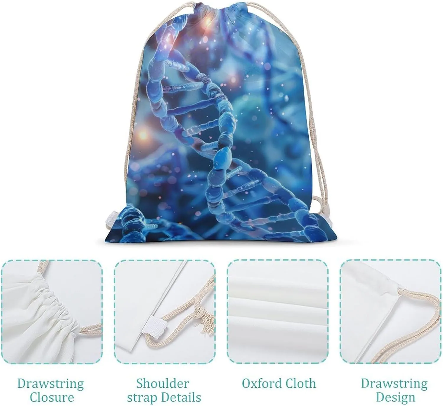 DNA Cell Scientific Drawstring Backpack Lightweight Sports Gym Bag String Bag for Men Women 35x50cm