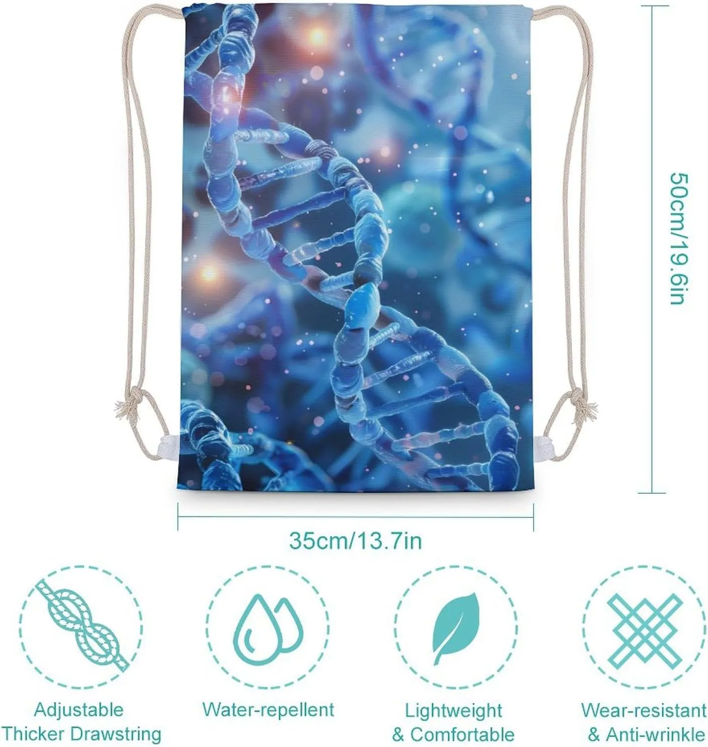 DNA Cell Scientific Drawstring Backpack Lightweight Sports Gym Bag String Bag for Men Women 35x50cm