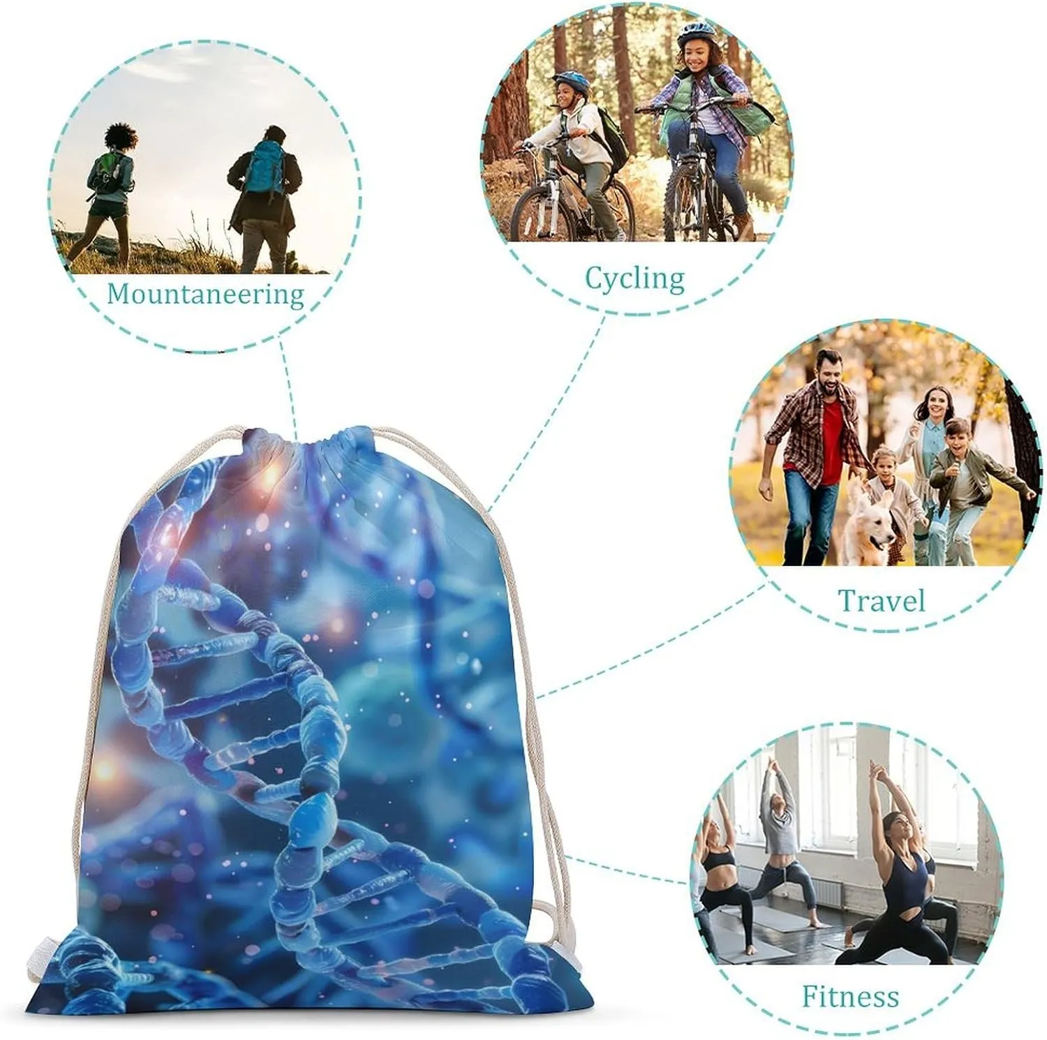 DNA Cell Scientific Drawstring Backpack Lightweight Sports Gym Bag String Bag for Men Women 35x50cm
