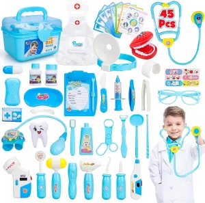 Doctor Kit for Kids Girls, 45 Pcs Kids Doctor Kit for Toddlers 3-5 with Medical Storage Box & Stethoscope, Pretend Play Doctor Set for Fun Role Playing Game, Doctor Play for Kids Gift Boys Girls