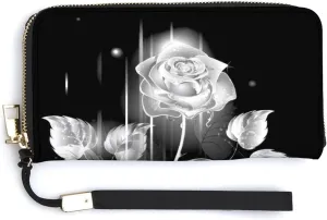 Donnapink Long Clutch Wallet, Long Handbag with Wristlet Strap, PU Leather Zip Purse