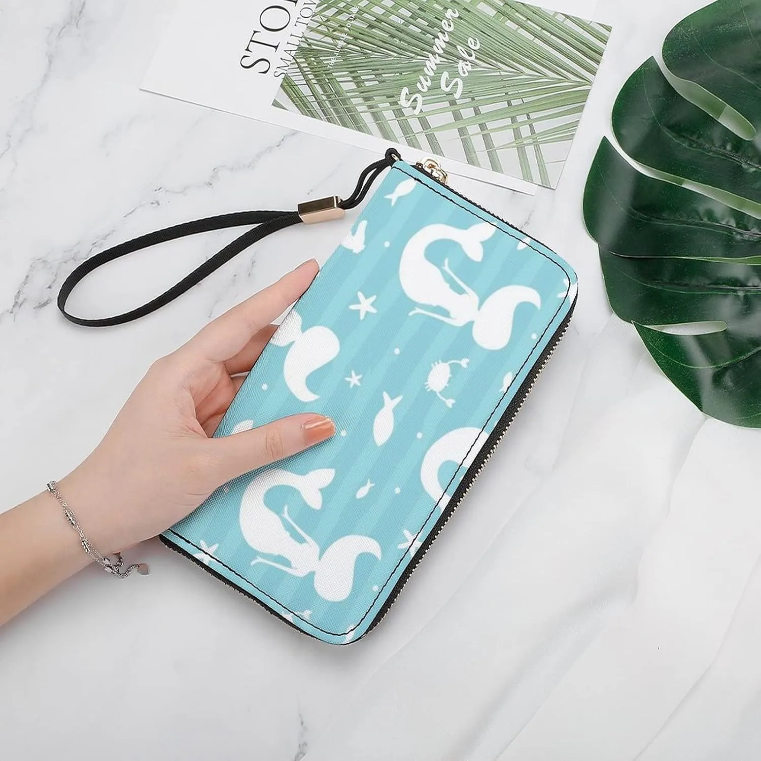 Donnapink Long Clutch Wallet, Long Handbag with Wristlet Strap, PU Leather Zip Purse