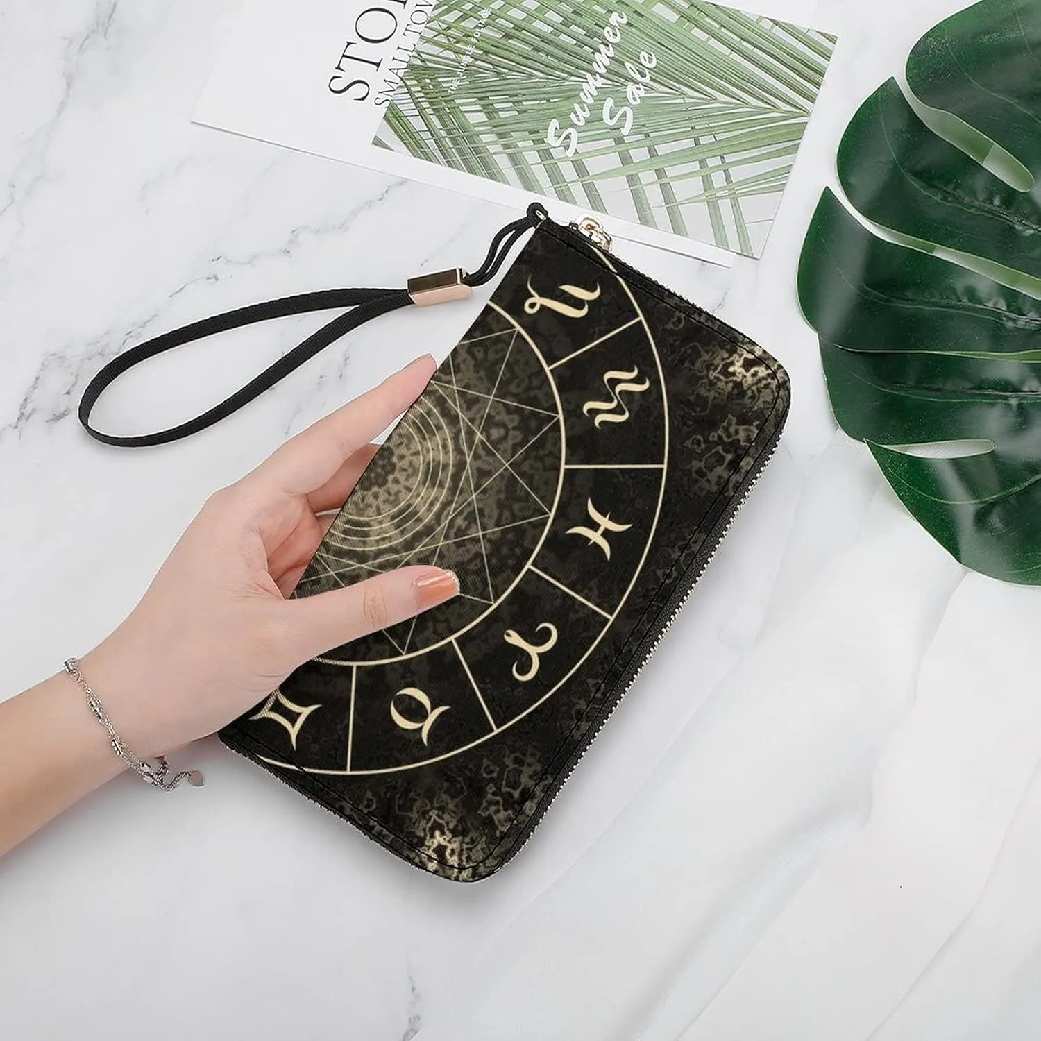 Donnapink Long Clutch Wallet, Long Handbag with Wristlet Strap, PU Leather Zip Purse