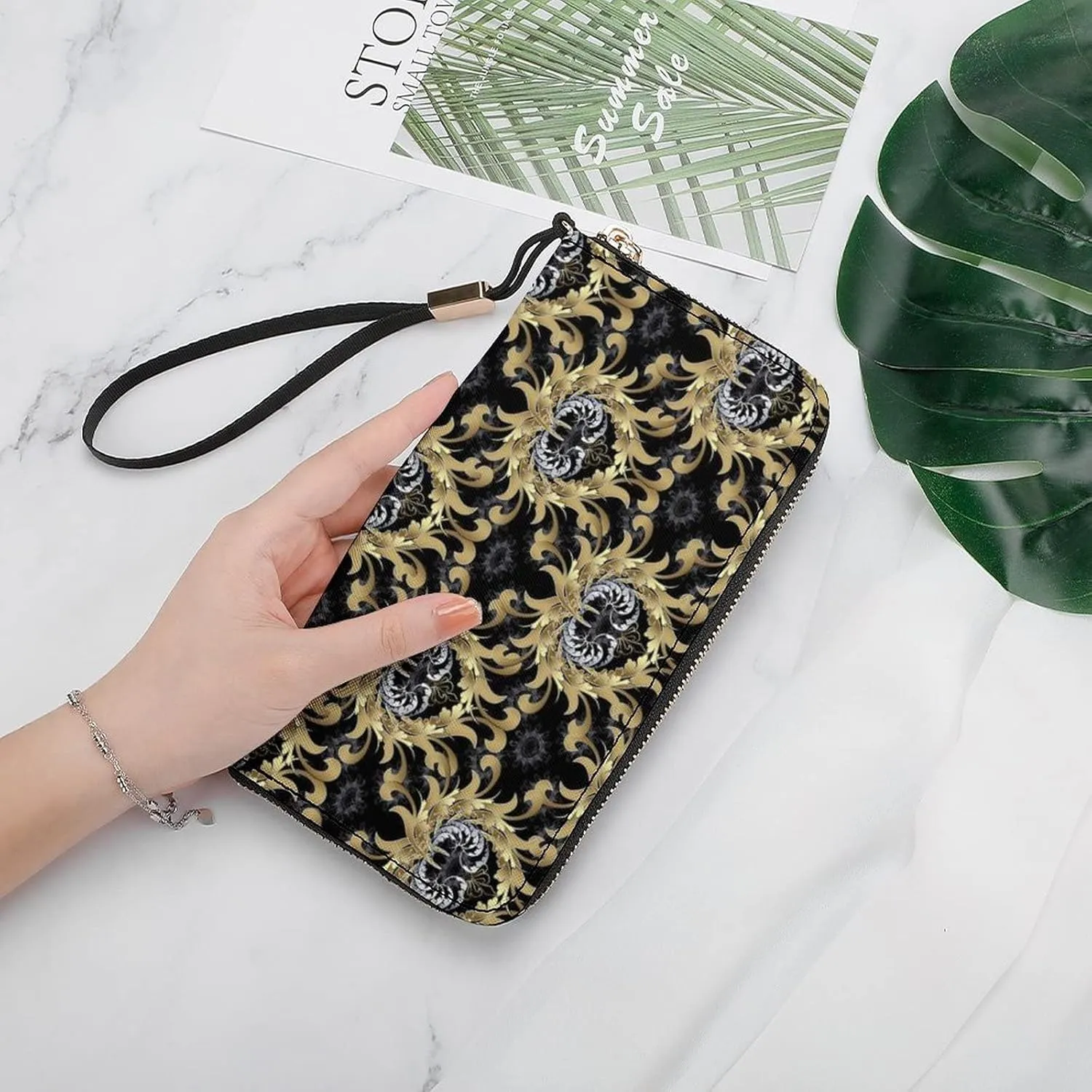 Donnapink Long Clutch Wallet, Long Handbag with Wristlet Strap, PU Leather Zip Purse