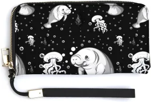 Donnapink Long Clutch Wallet, Long Handbag with Wristlet Strap, PU Leather Zip Purse