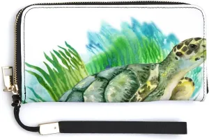 Donnapink Long Clutch Wallet, Long Handbag with Wristlet Strap, PU Leather Zip Purse