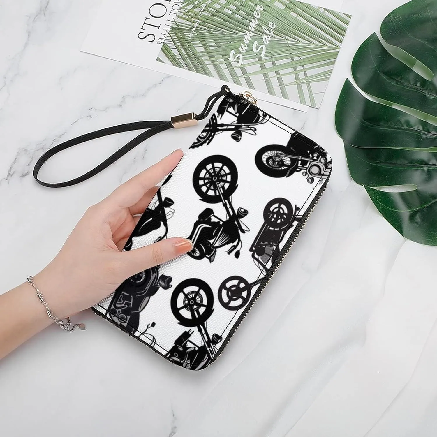 Donnapink Long Clutch Wallet, Long Handbag with Wristlet Strap, PU Leather Zip Purse