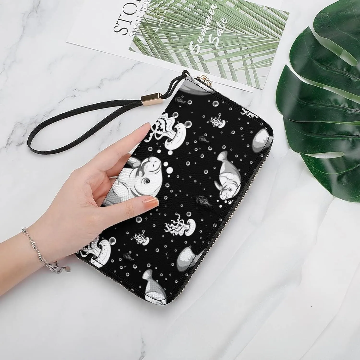 Donnapink Long Clutch Wallet, Long Handbag with Wristlet Strap, PU Leather Zip Purse