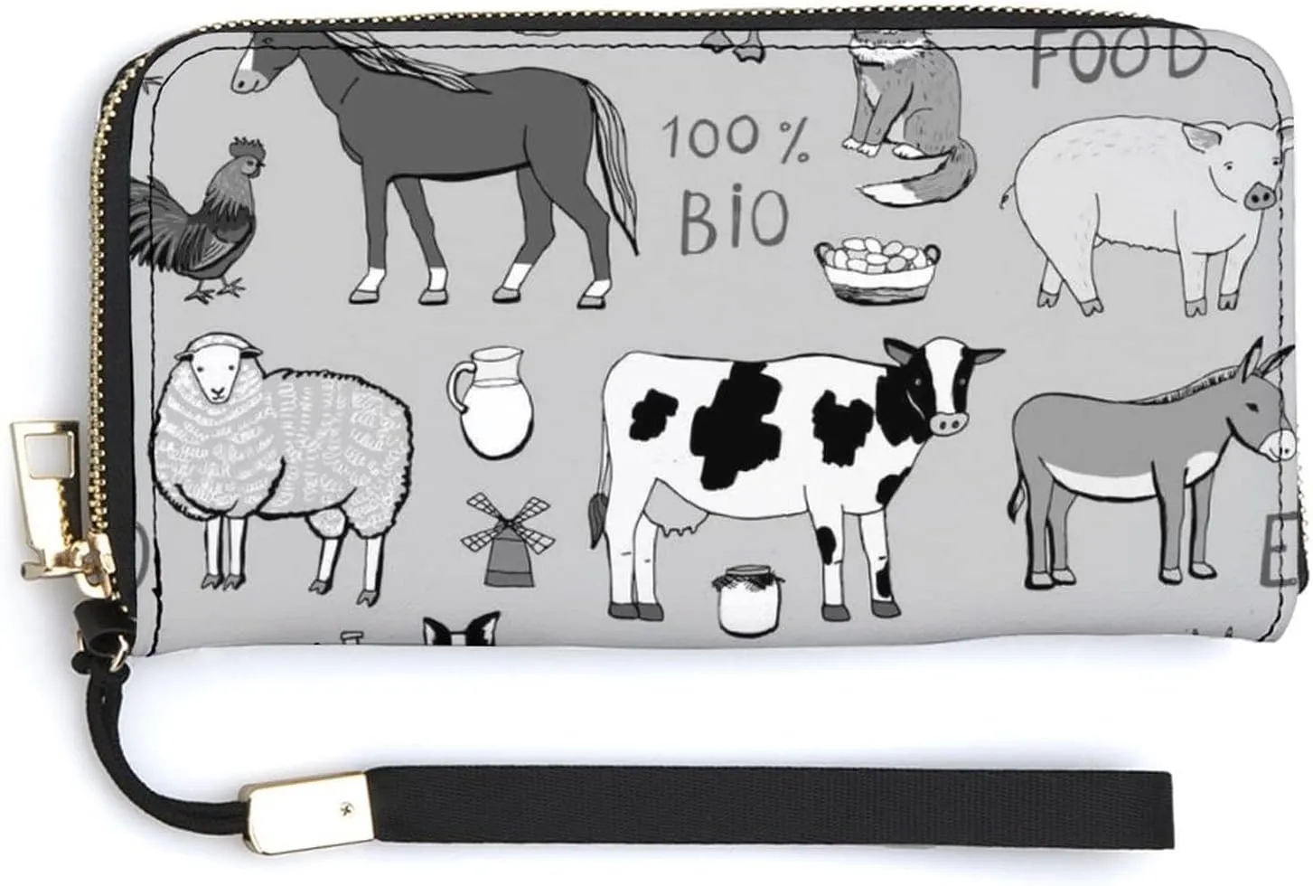 Donnapink Long Clutch Wallet, Long Handbag with Wristlet Strap, PU Leather Zip Purse