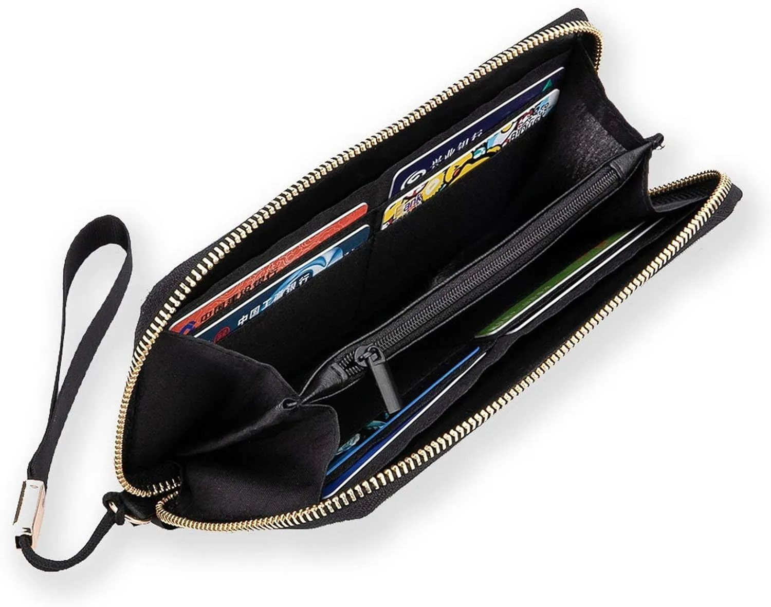 Donnapink Red White Green Watermelon Texture with Seamless Black Long Clutch Wallet, Long Handbag with Removable Wristlet Strap, PU Leather Zip Purse, Credit Pass Case Card-Holder for Men Women