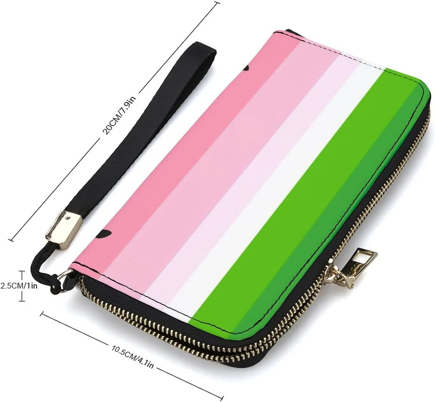 Donnapink Red White Green Watermelon Texture with Seamless Black Long Clutch Wallet, Long Handbag with Removable Wristlet Strap, PU Leather Zip Purse, Credit Pass Case Card-Holder for Men Women