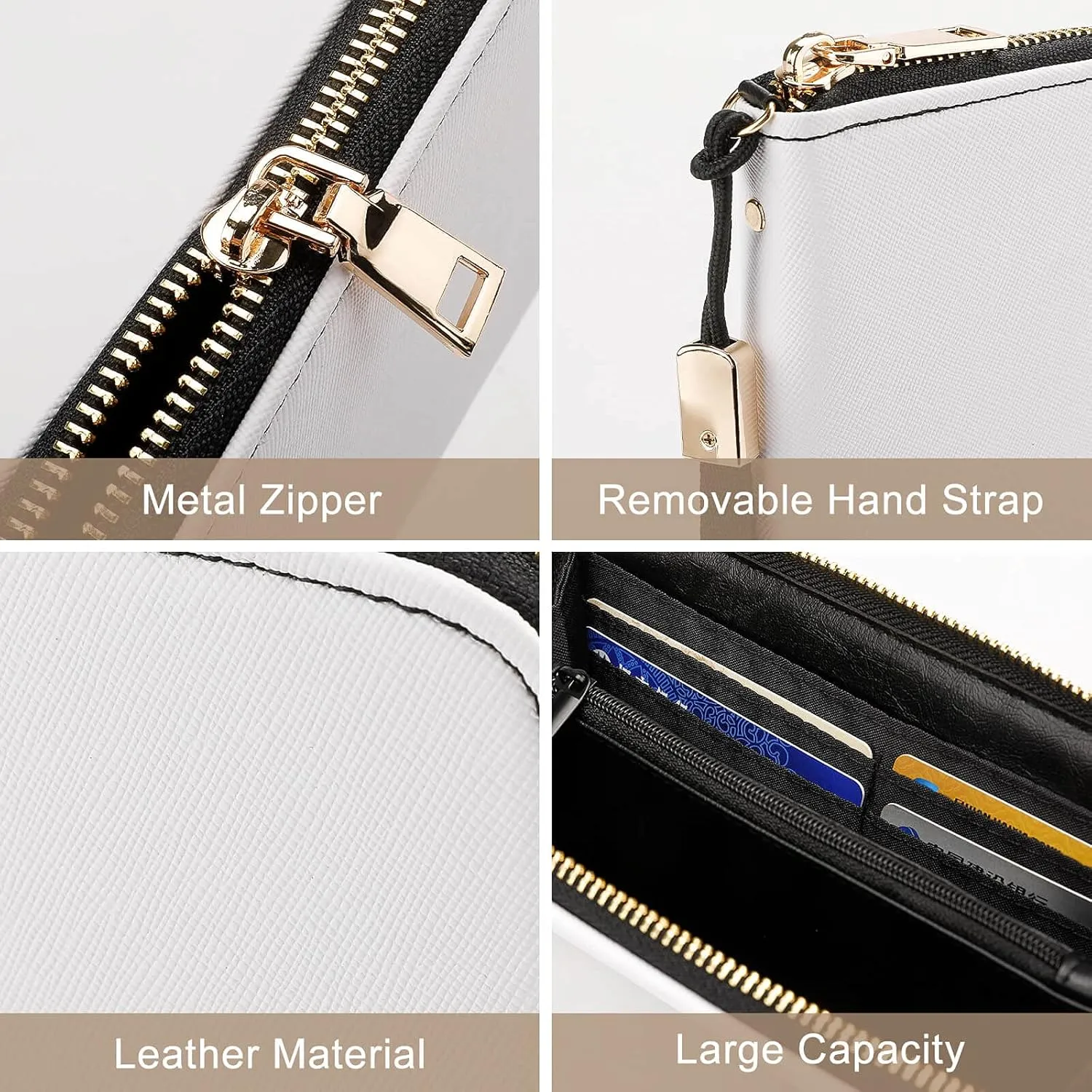 Donnapink Red White Green Watermelon Texture with Seamless Black Long Clutch Wallet, Long Handbag with Removable Wristlet Strap, PU Leather Zip Purse, Credit Pass Case Card-Holder for Men Women