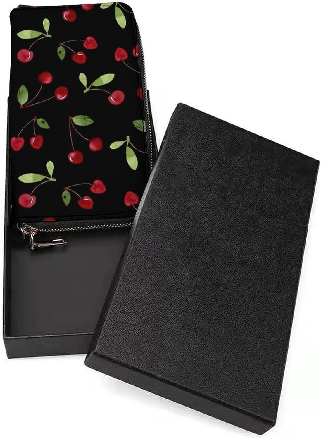 Donnapink Seamless Cherry Leaves Long Clutch Wallet, Long Handbag with Removable Wristlet Strap, PU Leather Zip Purse, Credit Pass Case Card-Holder for Men Women