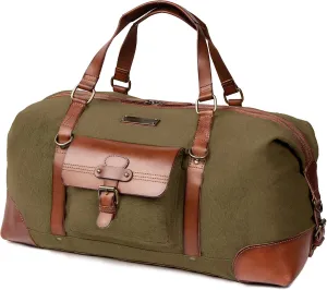 DRAKENSBERG Duffle bag 'Sam' - weekender, travel duffel and gym bag in striking vintage safari design, expandable, ladies, men, sustainably handmade, canvas, leather, 50L, olive-green, DR00143
