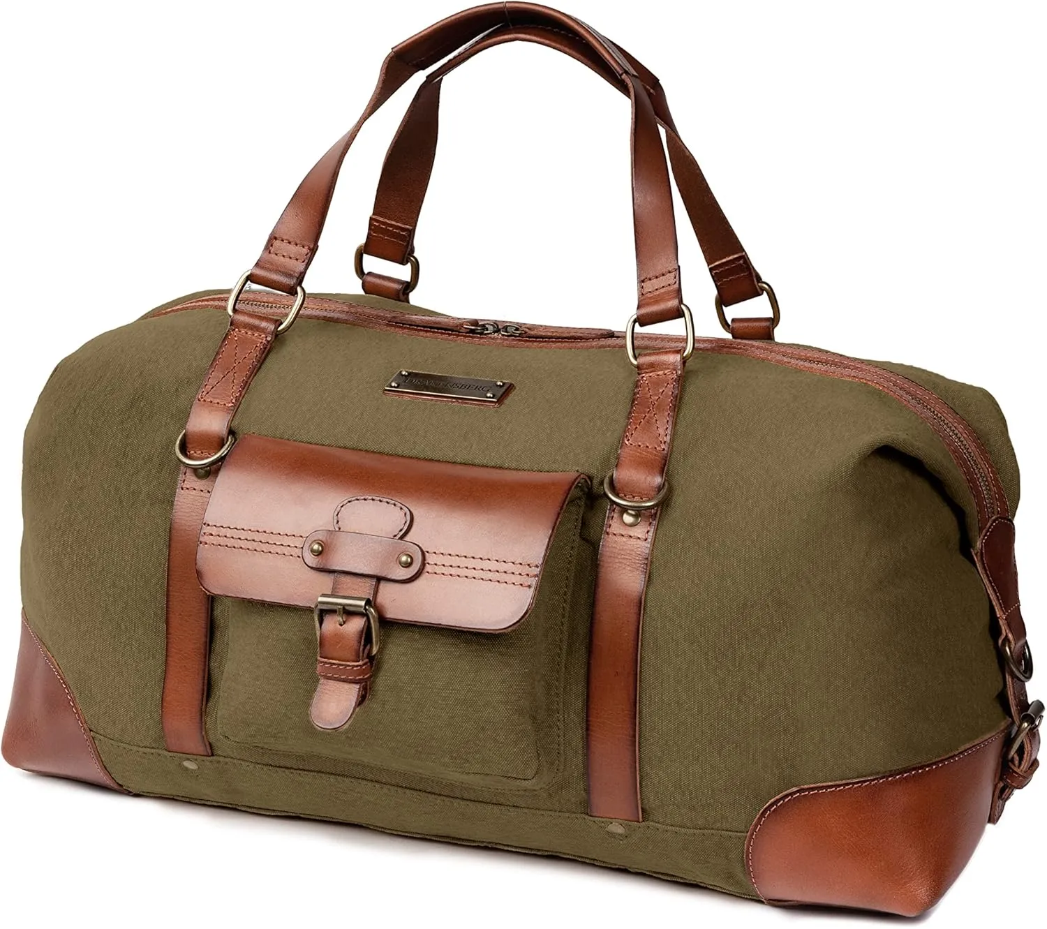DRAKENSBERG Duffle bag 'Sam' - weekender, travel duffel and gym bag in striking vintage safari design, expandable, ladies, men, sustainably handmade, canvas, leather, 50L, olive-green, DR00143