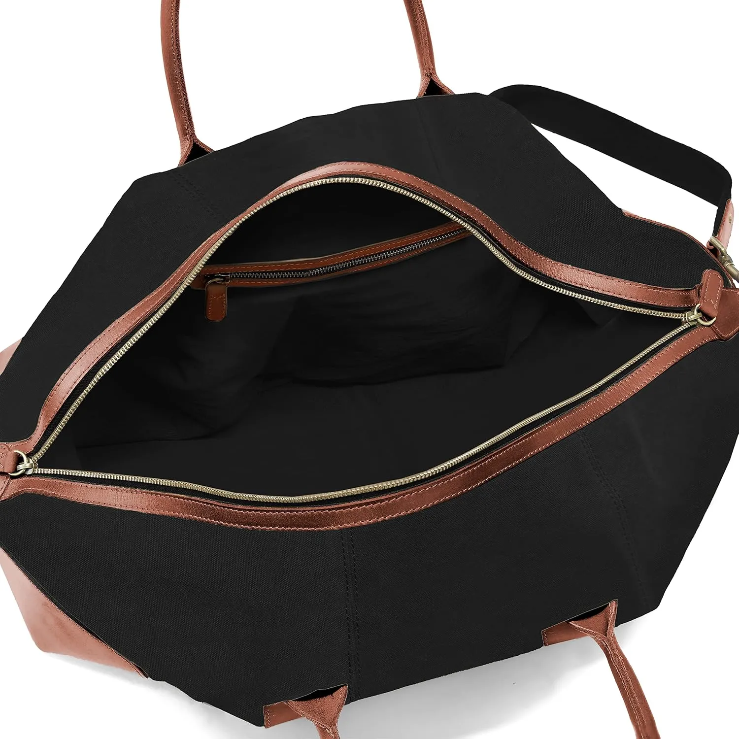 DRAKENSBERG Weekender 'David' (L) - large travel duffle, holdall and gym bag in vintage retro design, large, ladies, men, sustainably handmade, canvas, leather, 60L, black, brown, DR00246