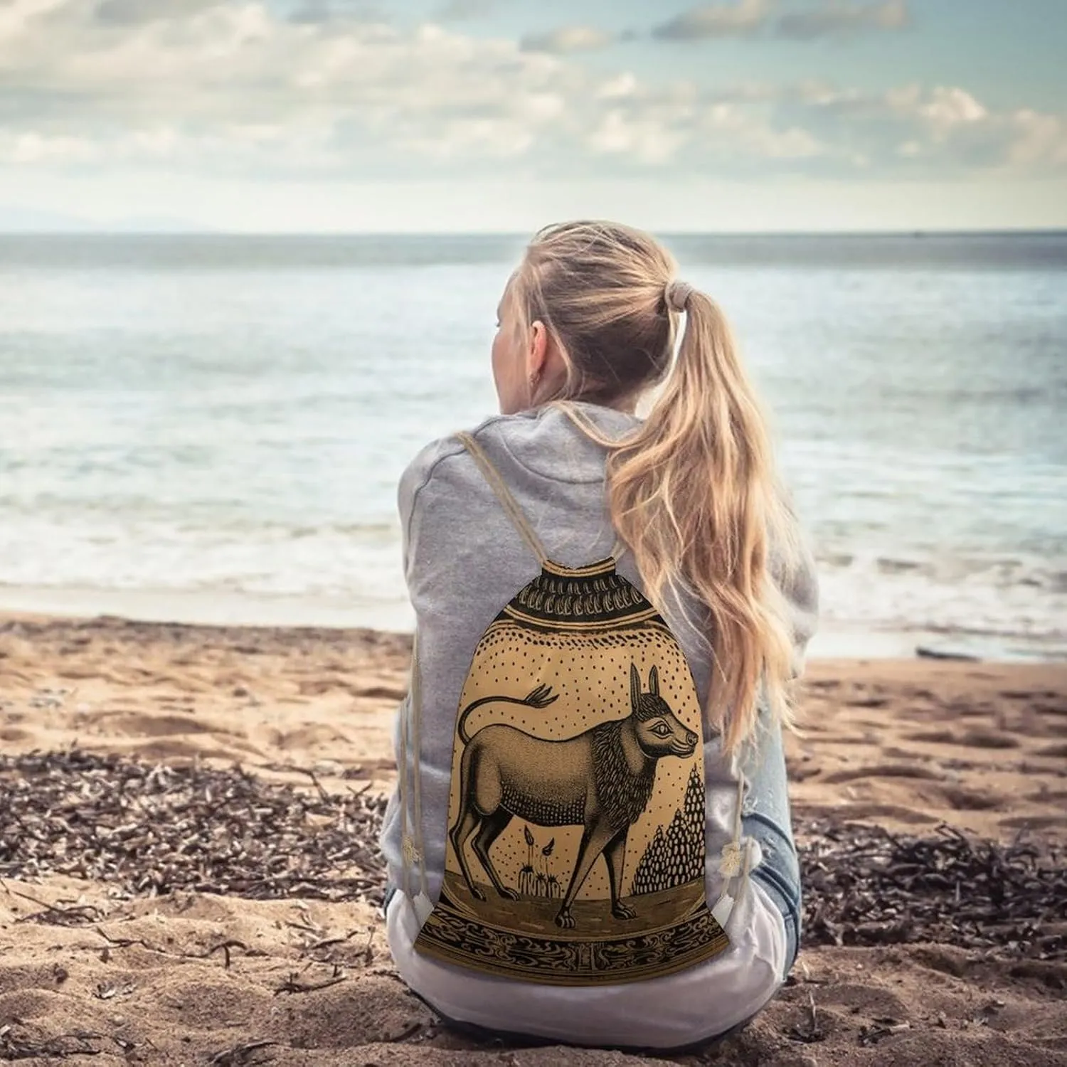 Drawstring Backpack Gym Drawstring Bags Woodcut Style Animals Sports Sackpack Trip String Bag for Men Women