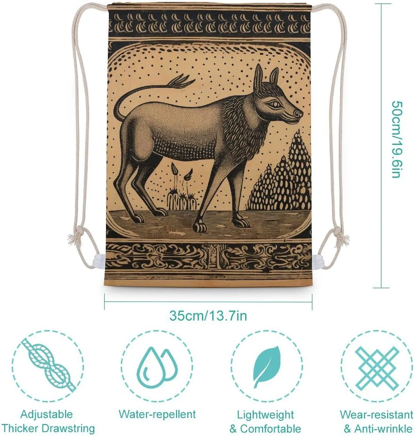 Drawstring Backpack Gym Drawstring Bags Woodcut Style Animals Sports Sackpack Trip String Bag for Men Women