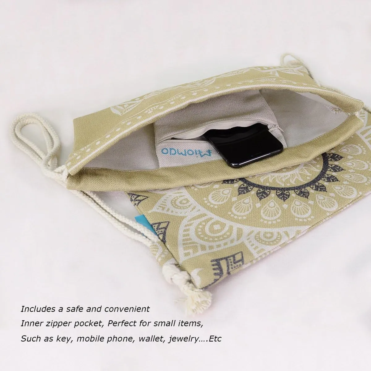 Drawstring Backpack Mandala Style String Bag Canvas Beach Sport Daypack