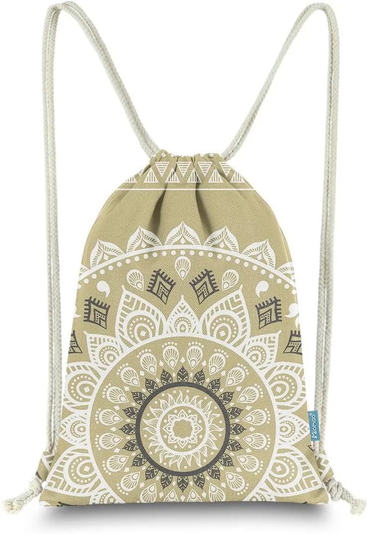 Drawstring Backpack Mandala Style String Bag Canvas Beach Sport Daypack