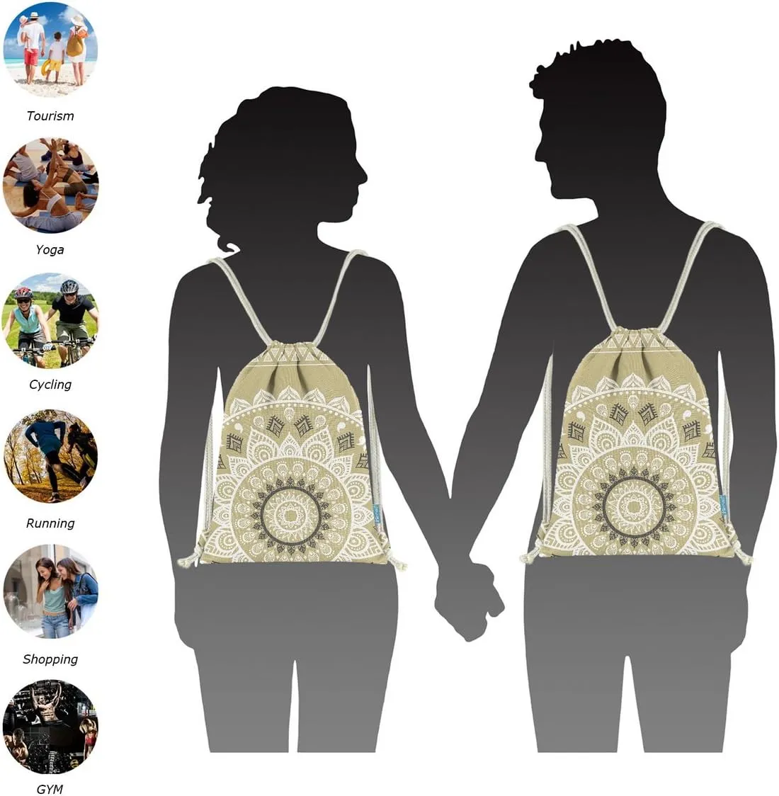 Drawstring Backpack Mandala Style String Bag Canvas Beach Sport Daypack