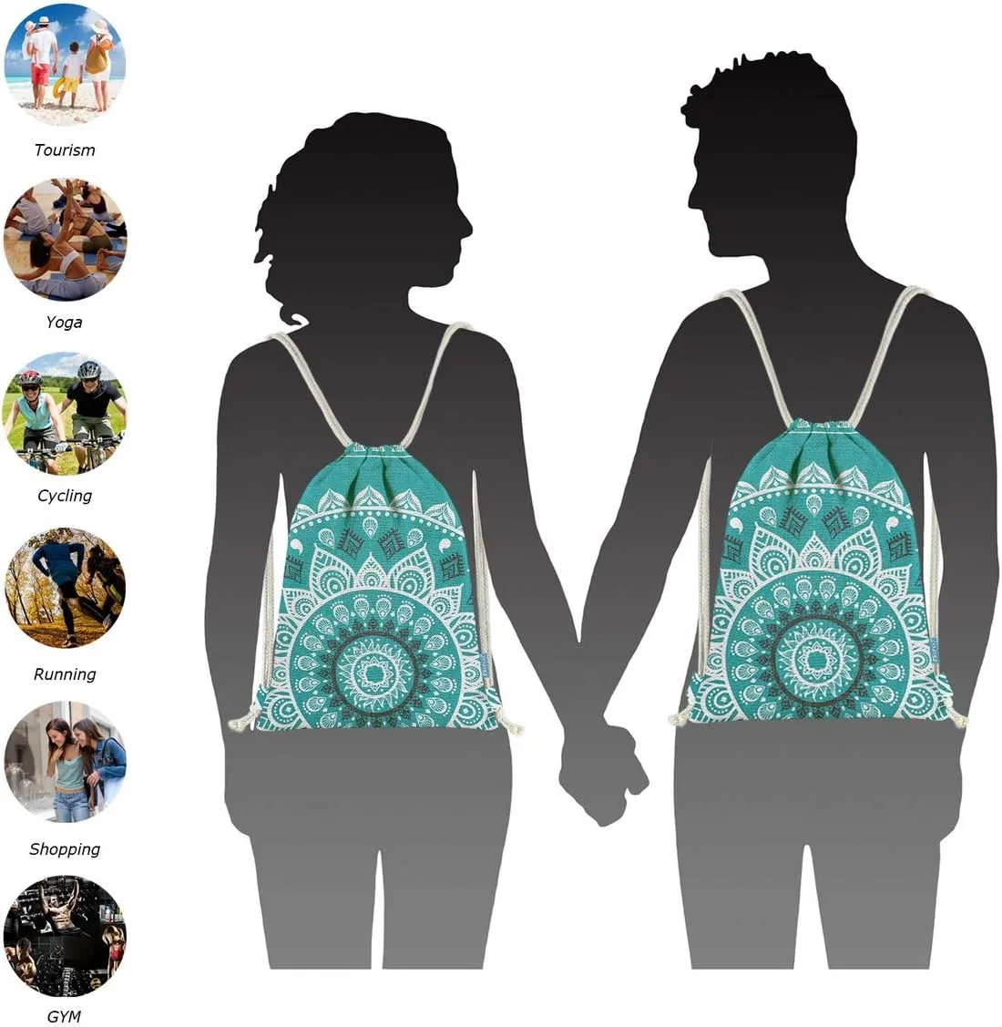Drawstring Backpack Mandala Style String Bag Canvas Beach Sport Daypack