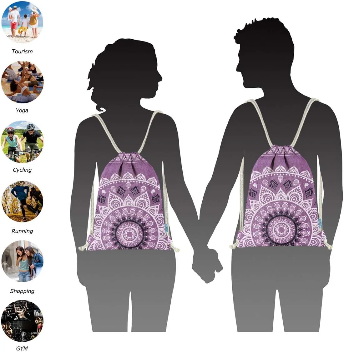 Drawstring Backpack Mandala Style String Bag Canvas Beach Sport Daypack