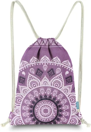 Drawstring Backpack Mandala Style String Bag Canvas Beach Sport Daypack