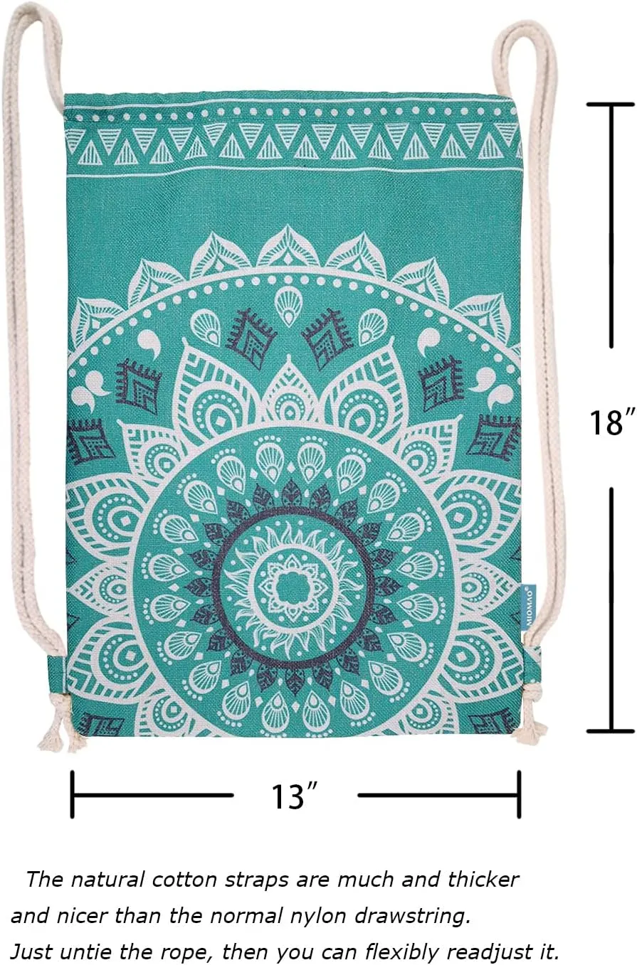 Drawstring Backpack Mandala Style String Bag Canvas Beach Sport Daypack