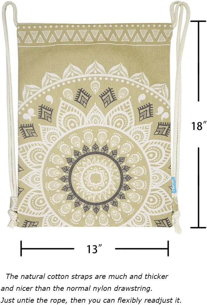 Drawstring Backpack Mandala Style String Bag Canvas Beach Sport Daypack