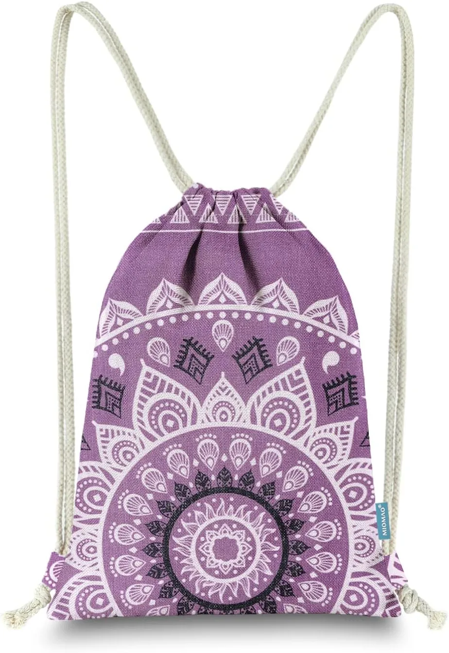 Drawstring Backpack Mandala Style String Bag Canvas Beach Sport Daypack