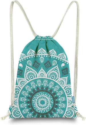 Drawstring Backpack Mandala Style String Bag Canvas Beach Sport Daypack
