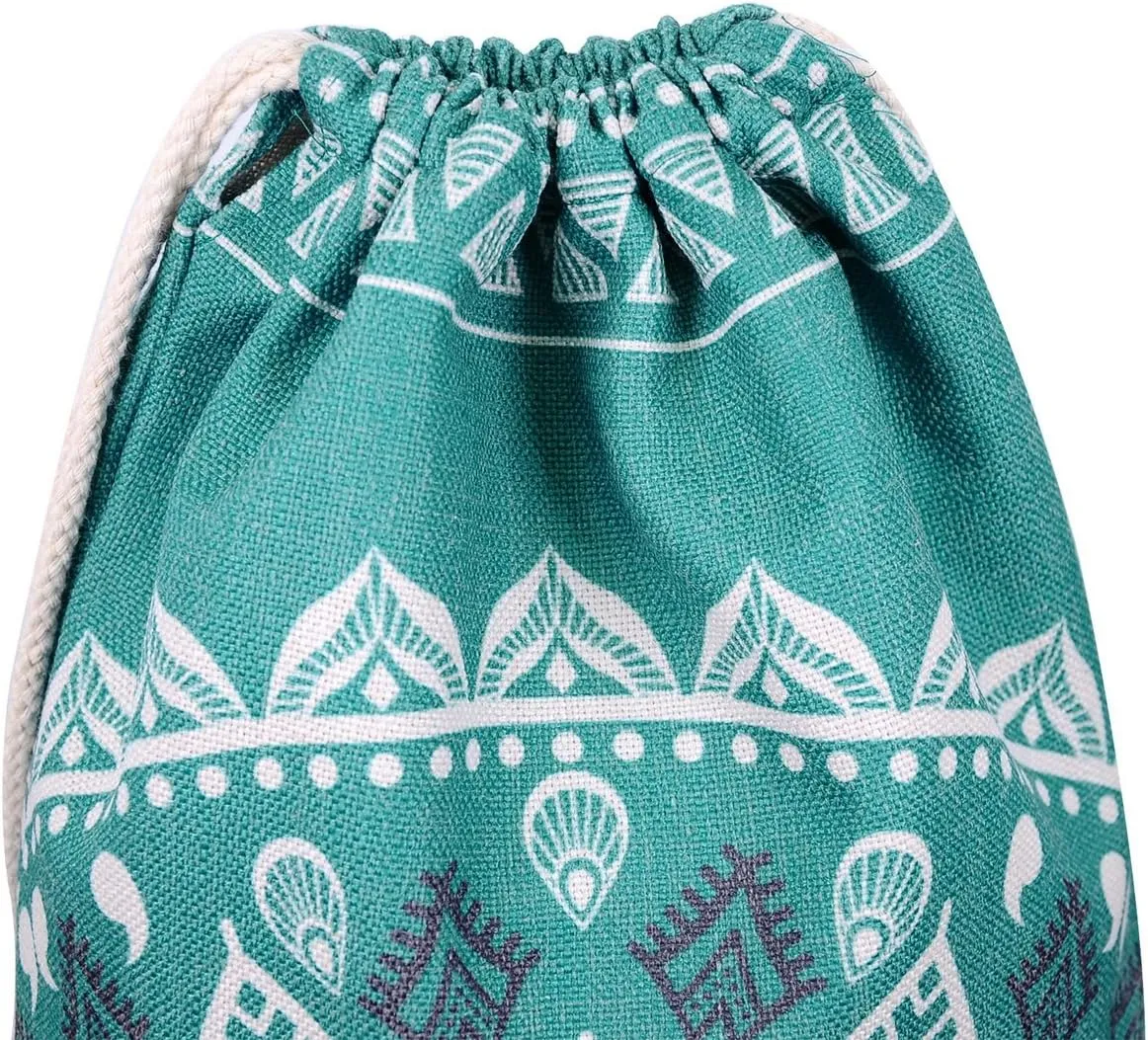 Drawstring Backpack Mandala Style String Bag Canvas Beach Sport Daypack