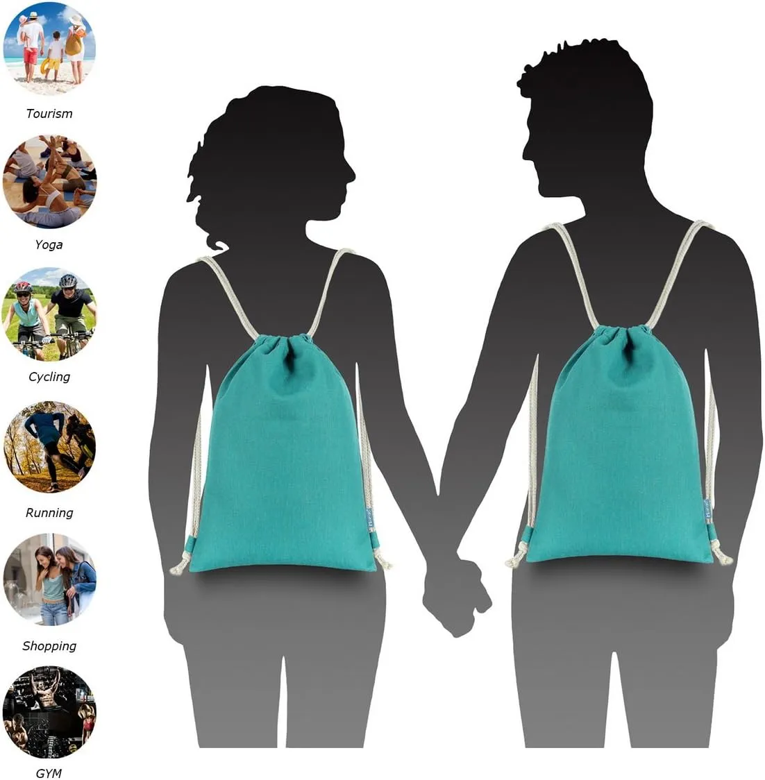 Drawstring Backpack Simple Style String Bag Canvas Beach Sport Daypack