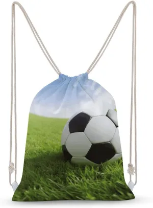 Drawstring Backpack Soccer Ball On Grassy Printed Sport Gym Sackpack Printed Drawstring Bags Sports Sackpack Yoga Bag for Men Women