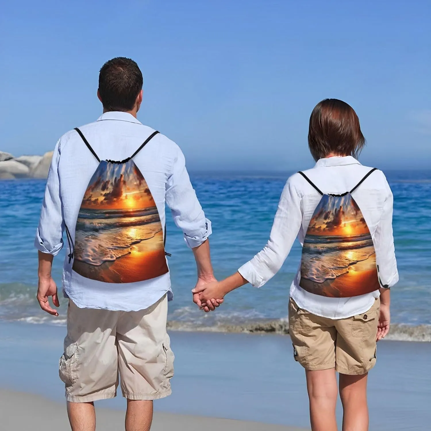 Drawstring Backpack Sports Gym Bag Beach Sunrise Drawstring Bags Foldable Backpack for Women Men