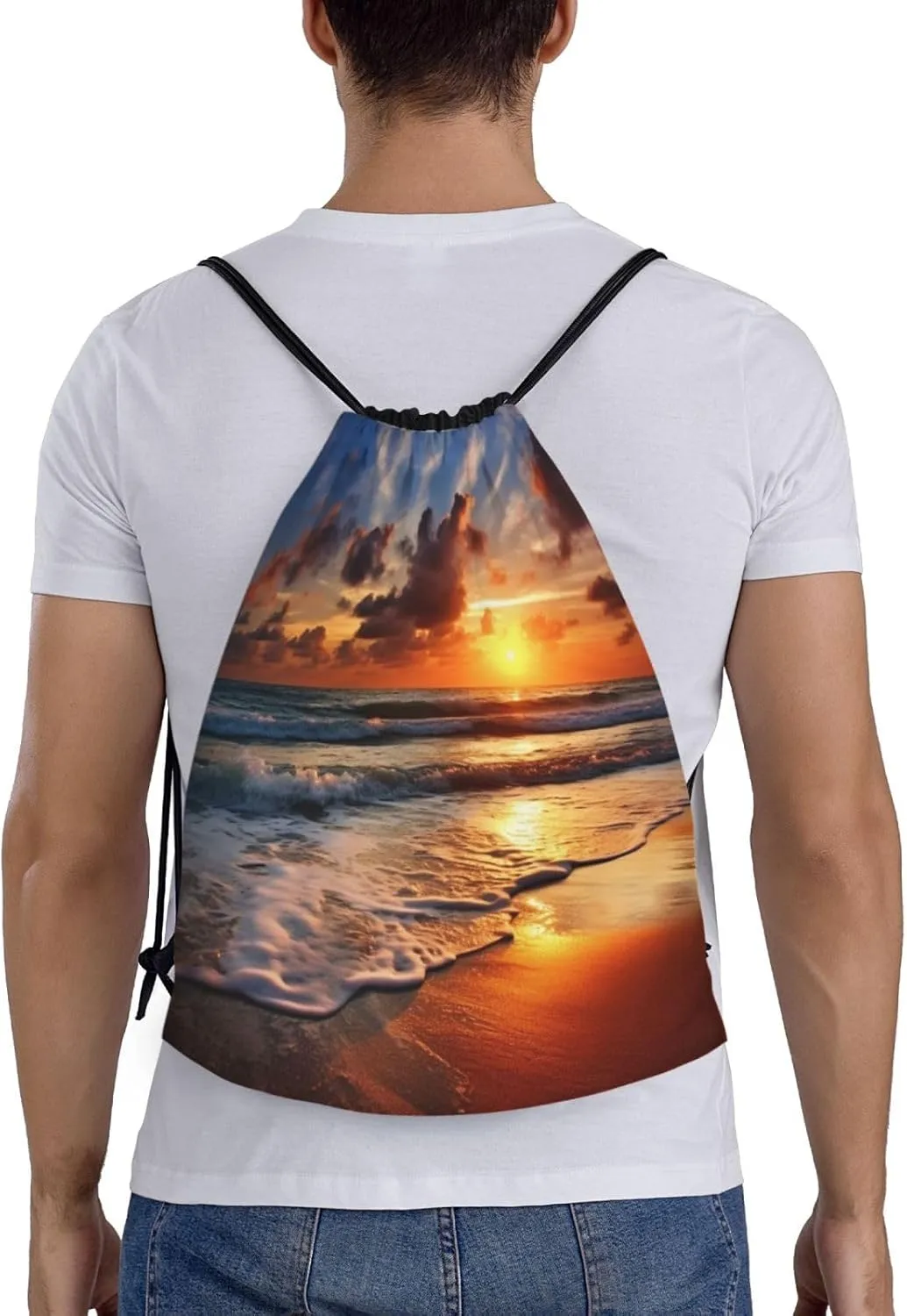 Drawstring Backpack Sports Gym Bag Beach Sunrise Drawstring Bags Foldable Backpack for Women Men