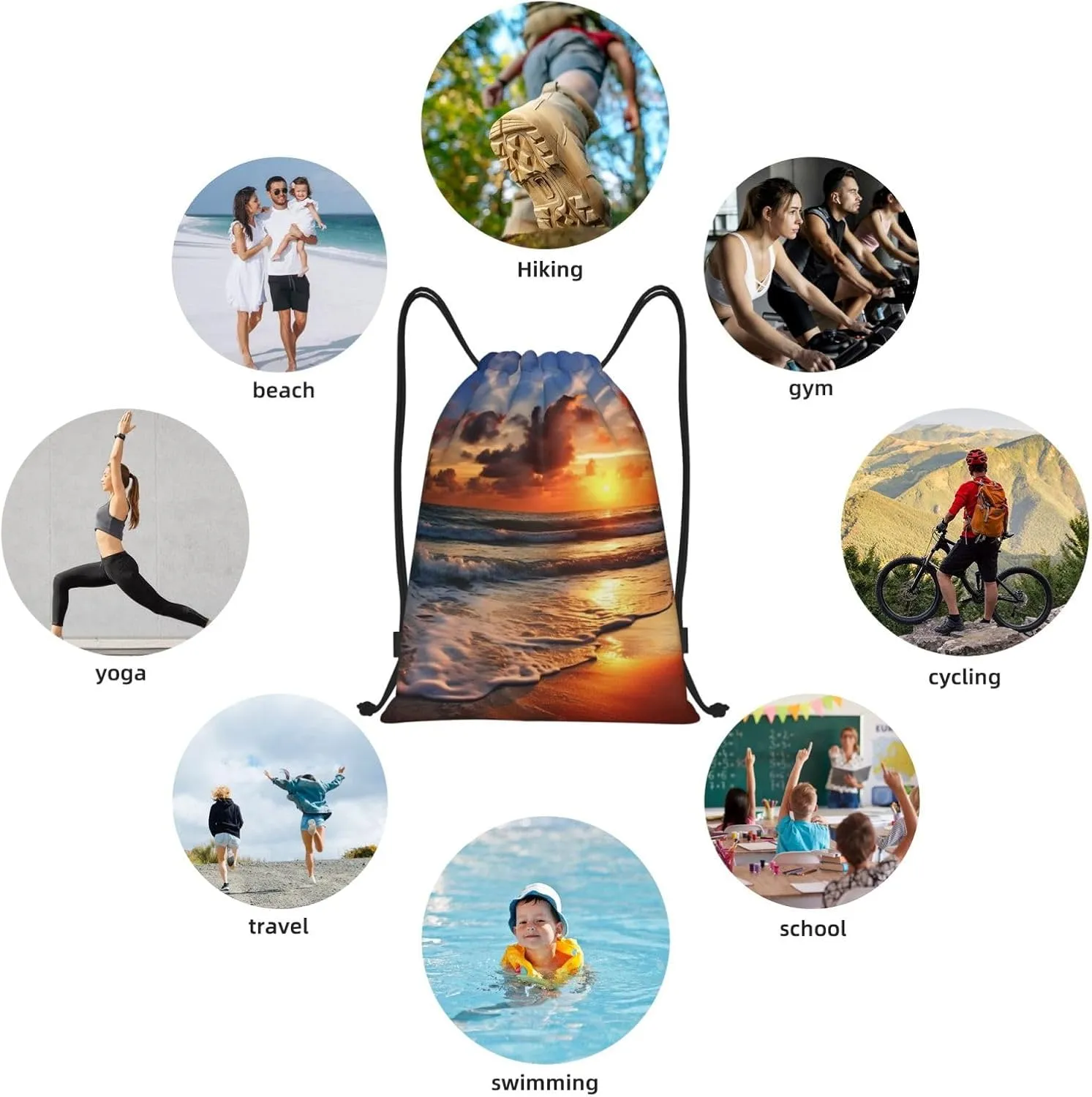 Drawstring Backpack Sports Gym Bag Beach Sunrise Drawstring Bags Foldable Backpack for Women Men