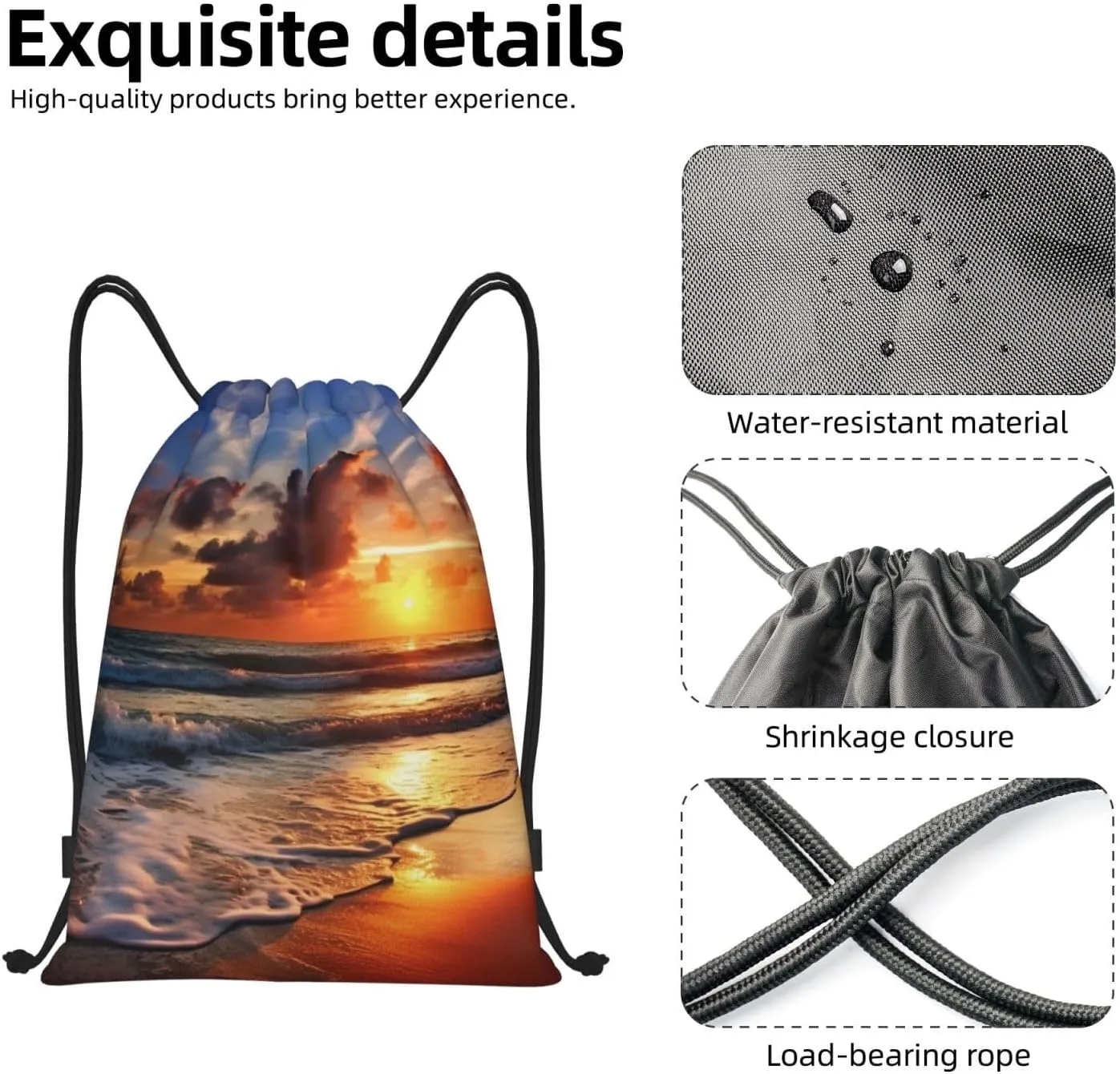 Drawstring Backpack Sports Gym Bag Beach Sunrise Drawstring Bags Foldable Backpack for Women Men