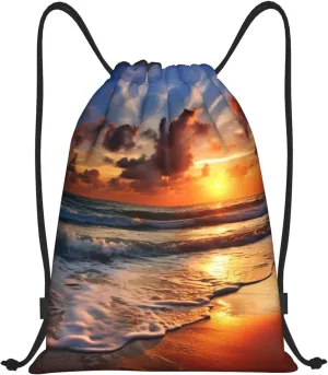 Drawstring Backpack Sports Gym Bag Beach Sunrise Drawstring Bags Foldable Backpack for Women Men