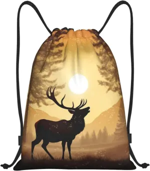Drawstring Backpack Sports Gym Bag Elk Artwork Drawstring Bags Foldable Backpack for Women Men