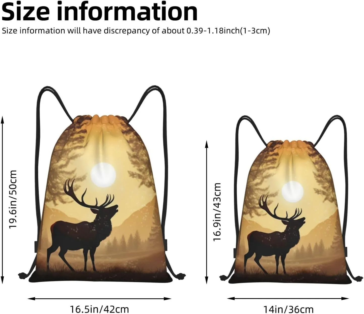 Drawstring Backpack Sports Gym Bag Elk Artwork Drawstring Bags Foldable Backpack for Women Men