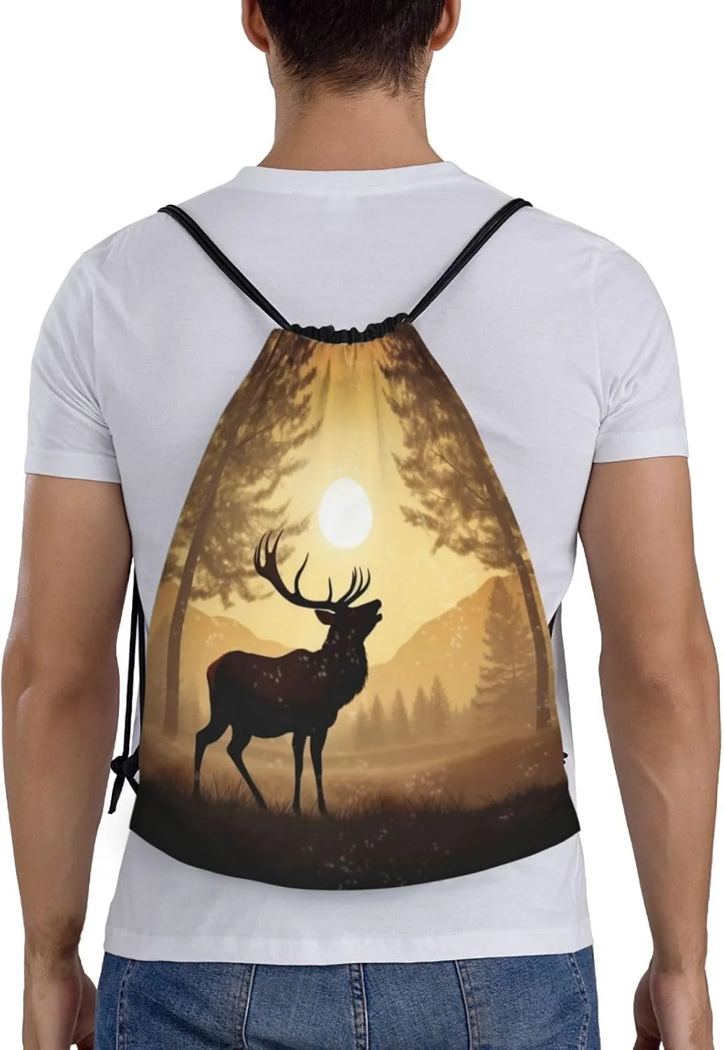 Drawstring Backpack Sports Gym Bag Elk Artwork Drawstring Bags Foldable Backpack for Women Men