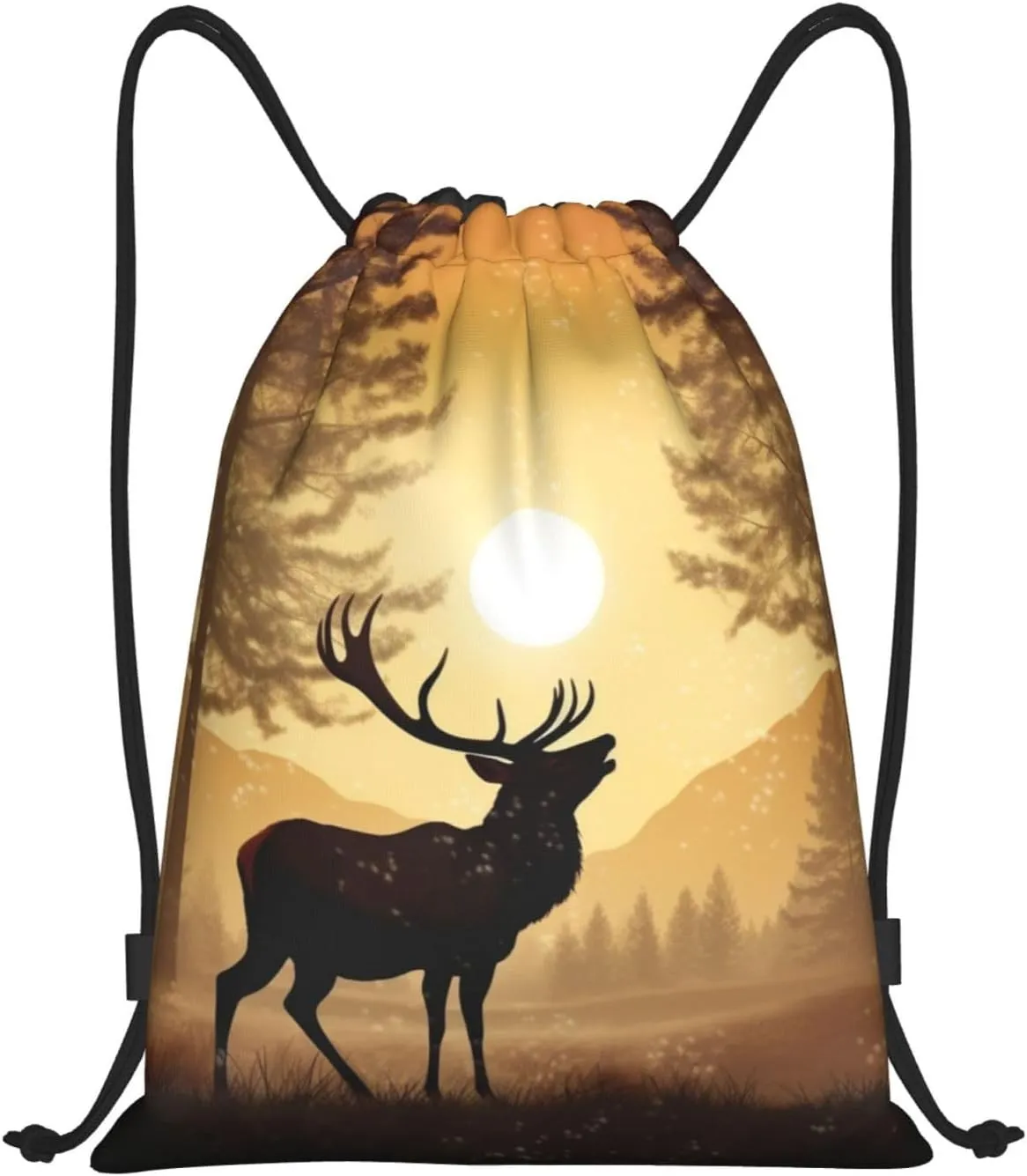 Drawstring Backpack Sports Gym Bag Elk Artwork Drawstring Bags Foldable Backpack for Women Men